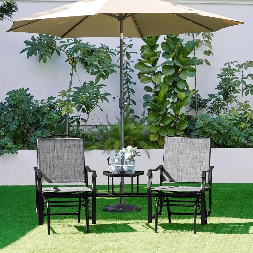 

Hot Sale, Outdoor Glider Chairs with Glass Table Rocking Chairs, Outdoor Loveseat Patio 2-Seat for Lawn, Garden and Porch, Gray
