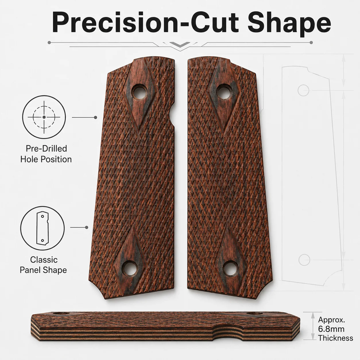 2PCS Rosewood Handle Scales, Non-Slip DIY Wooden Grip Blanks for Crafting, Replacement Panels, Decorative Material