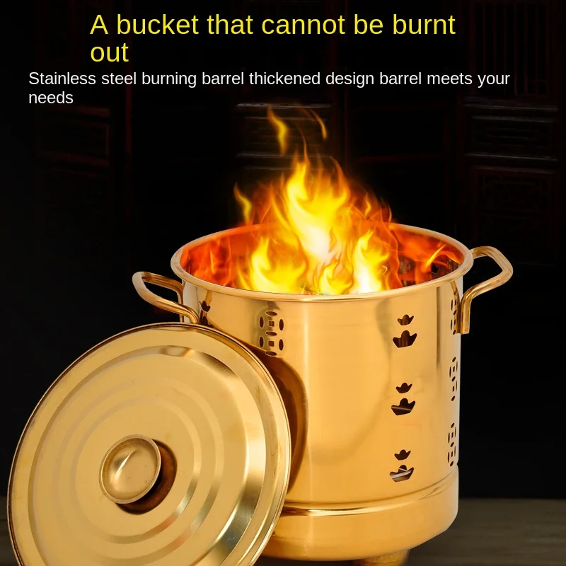 Stainless Steel Burning Bucket Burning Barrel Golden Ingot Burner Incineration Bucket Scriptures Burning Barrel Burn Cage