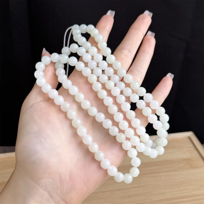 Natural Hetian 108 Chain Russian Material White Jade 8Mm 108 Beads Multi-Layer Bracelet
