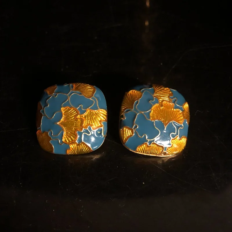 Mid-Ancient Design Elegant Earrings Enamel Glaze Square Stud Earrings Temperament Wild Vintage Jewelry