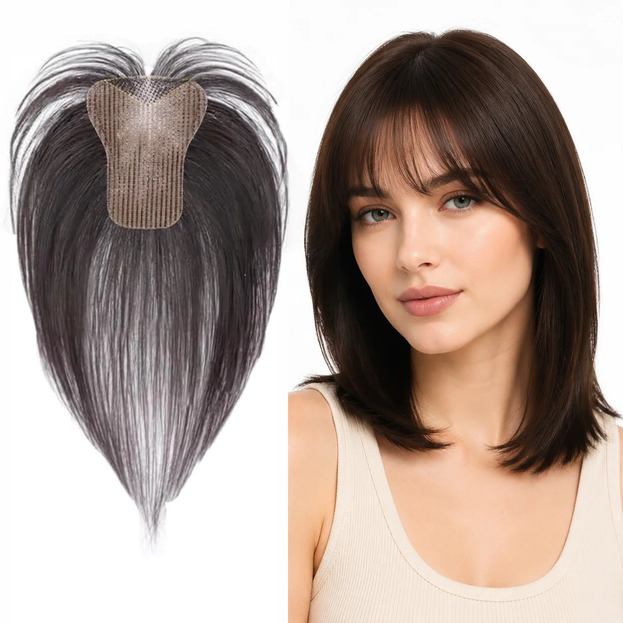 Upgraded Magic Paste Human Hair Topper for Women Borderless Design No Clip-In Bang Extension to Conceal Hair Loss