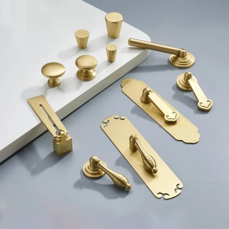 Brass Furniture Handles Copper Cabinet Knobs Wardrobe Dresser Drawer Knobs Kitchen Cupboard Chinese Style Door Handle Pulls
