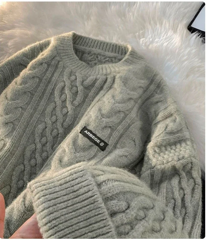 

New American style knitwear for men lazy style Japanese retro style boys' handsome casual twist sweater loose sweater jacket top