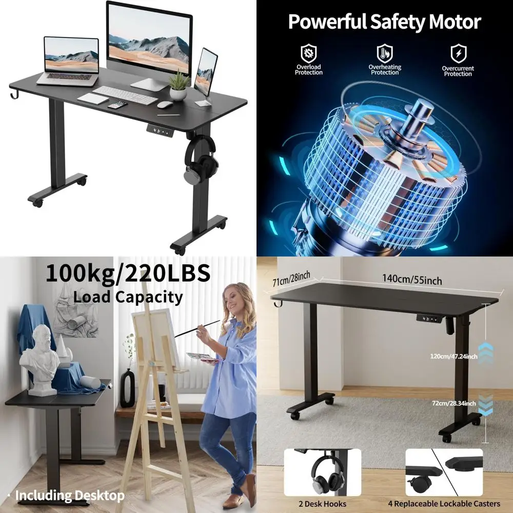 

Electric Height-Adjustable Desk, TIQLAB Standing Desk, 55 x 28 Spliced Workstation for Home Office