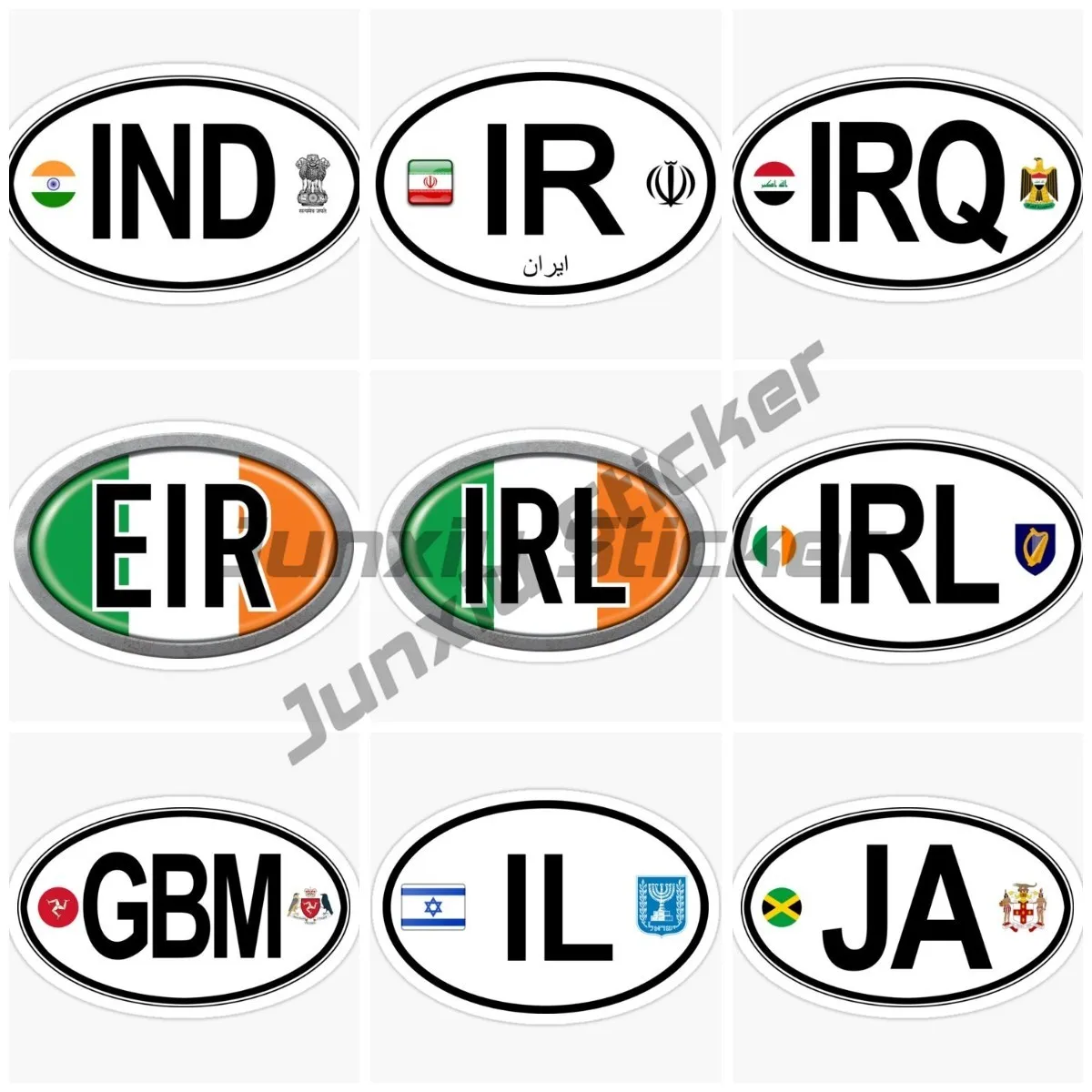 Oval Country Flag Sticker IND India IR Iran IRQ Iraq EIR IRL Ireland GBM Isle IL Israel JA Jamaica Country Code Flag Vinyl Decal