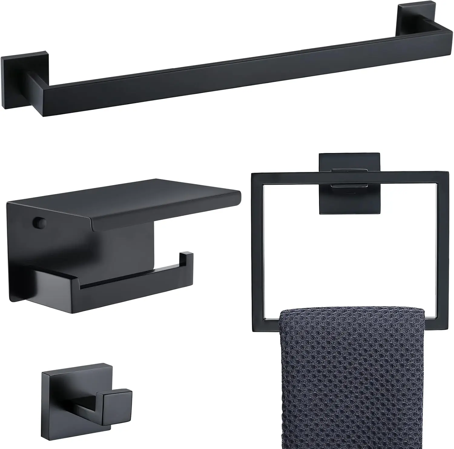 

4-Piece Matte Black Stainless Steel Bathroom Towel Holder Set, Wall Mounted 23.6 Inch