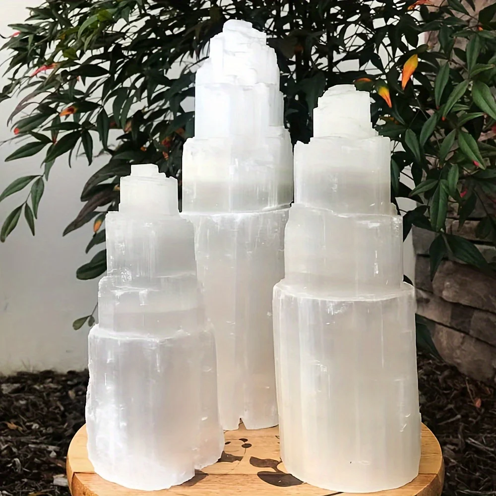 1pc Premium selenite crystal tower - suitable for home décor, energy purification, and a perfect gift choice. healing crystals