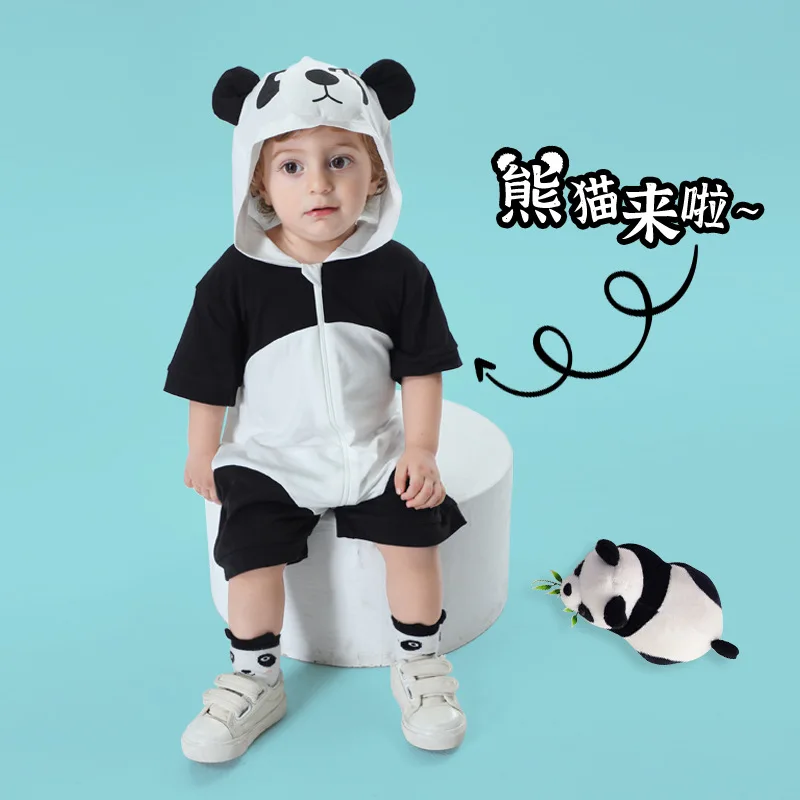 

Kawaii Panda Summer Newborn Baby Clothes Girls Boys Bodysuit Romper Baby Cartoon Hooded Outfits Toddler Infant Onesie Playsuits