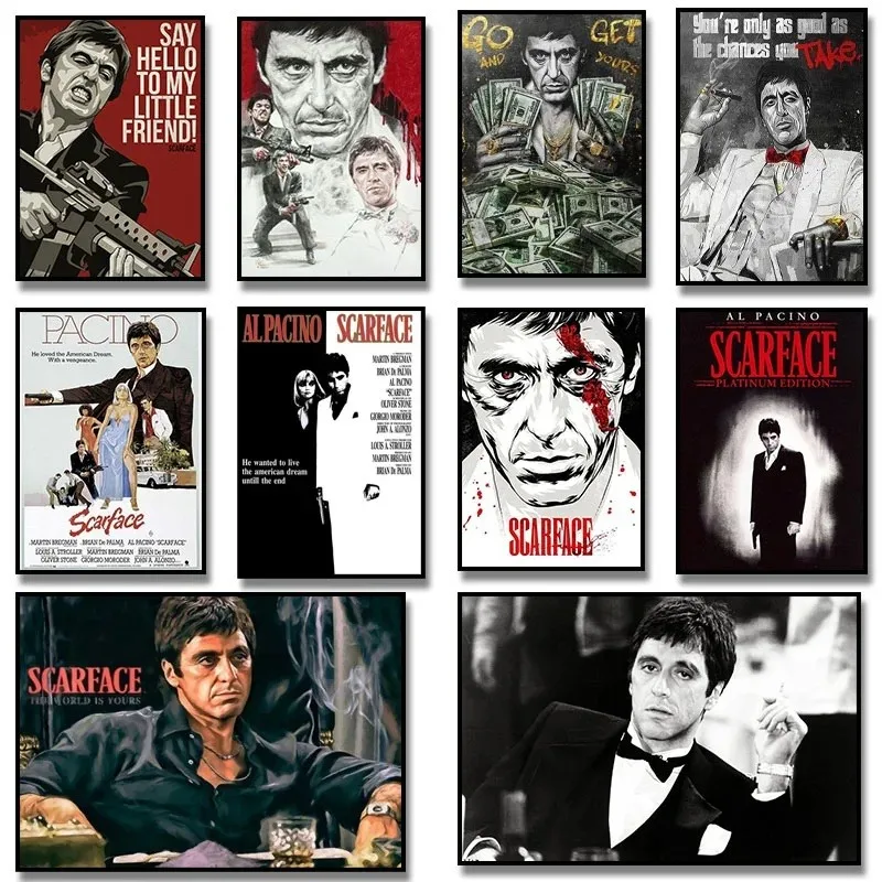 Affiches de film Gangster Scarface imprimées Tony Montana avec argent, peinture sur toile, images d'art murales, décoration de salon et de maison sans cadre