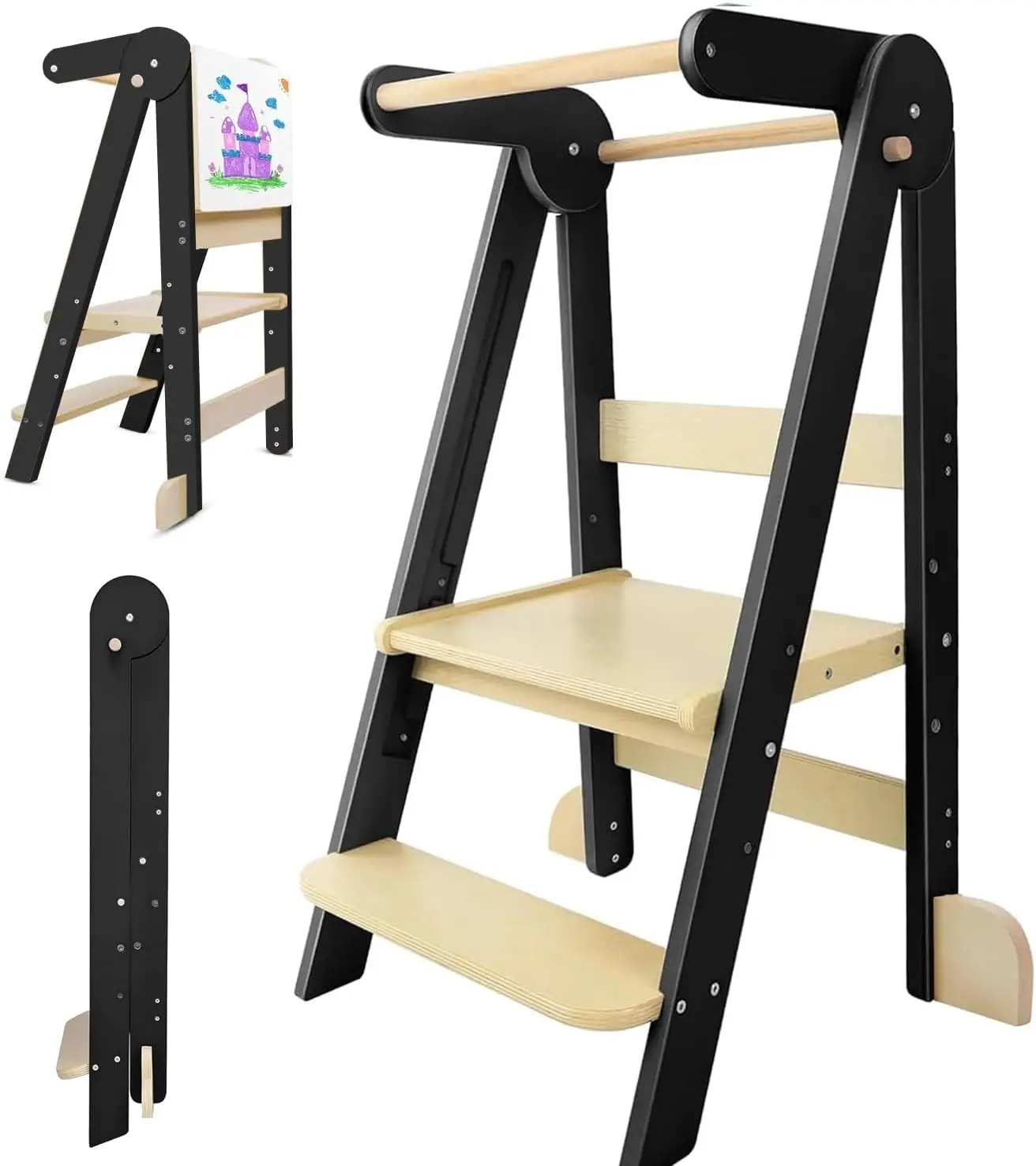 

Складная кухонная башня для малышей, Детская кухонная башня Монтессори с безопасной рейкой, деревянный регулируемый стул для детей