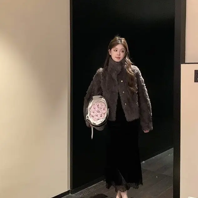 Winter Faux Fur Coat Women 2025 - Short Stand Collar Jacket for Petite, Eco Friendly Thickened Windproof Parka, Korean Style Plu