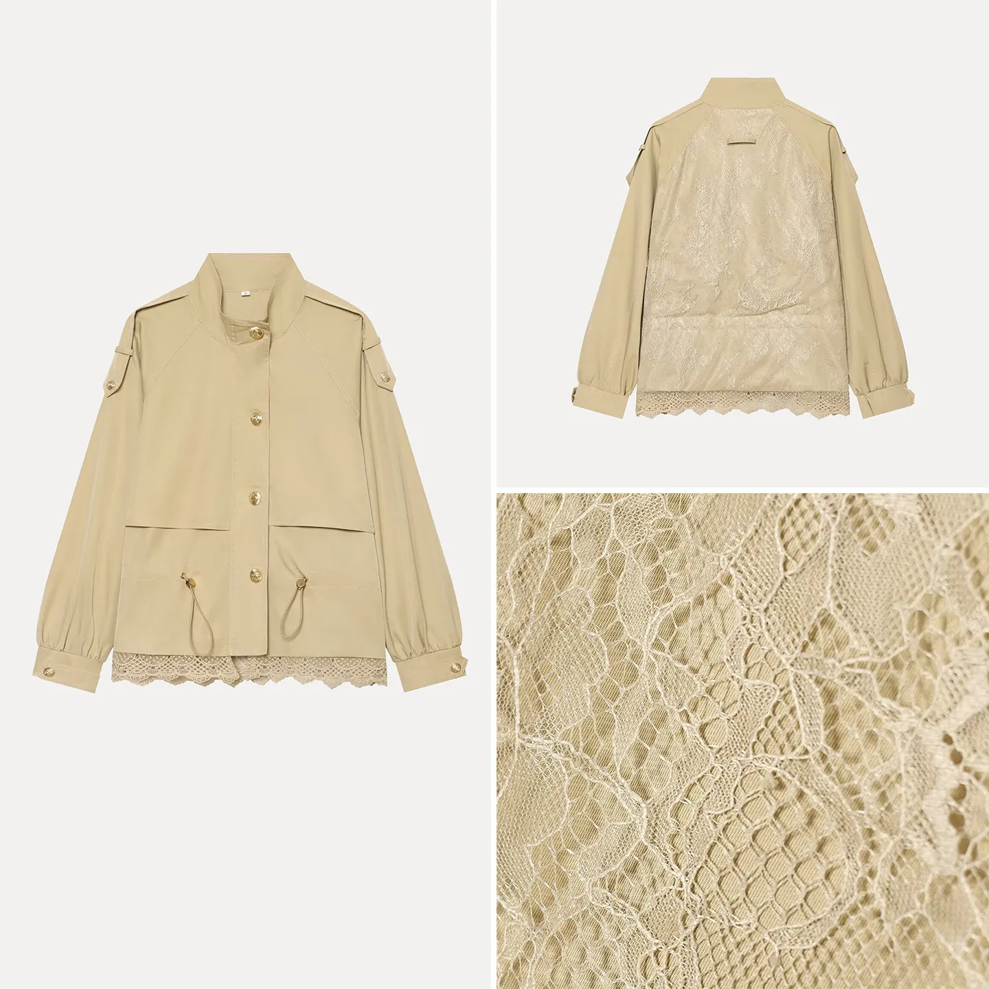 Fashionable Lace Splice Slim Fit Workwear Jacket Women's Summer 2026 New Arrival Versatile Daily Wear Personalized Style