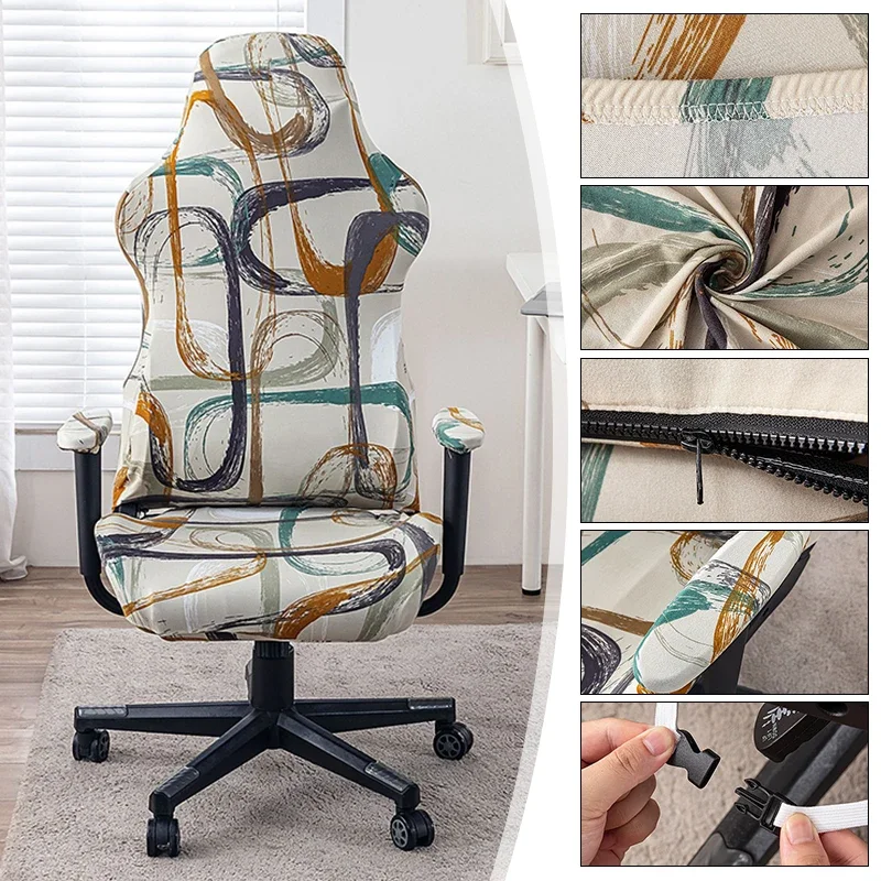 4 Pcs Set Game Chair Cover Geometric Prints Universal Stretchable Armrest Cover,swivel Office Chair Protector Slipcover