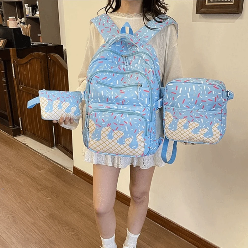 3PCS Stylish Ice Cream Print Backpack Set Lightweight Spacious School Backpack Waterproof Colorful Printed Schoolbag Teenagers