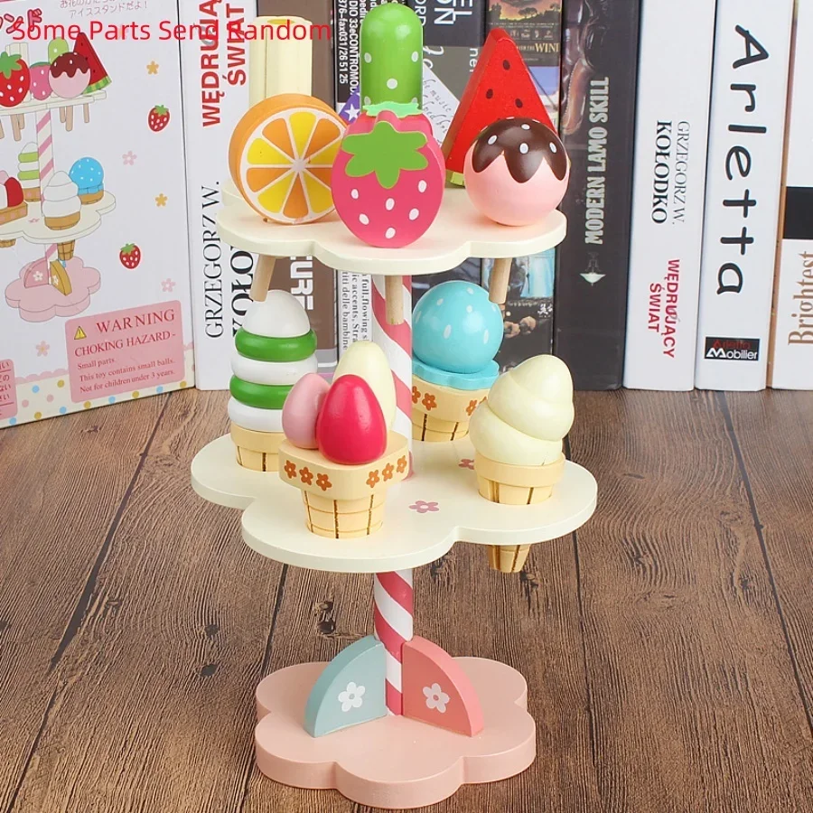 Wooden simulation ice cream rack sweet cone family early childhood education enlightenment interest cultivation toys