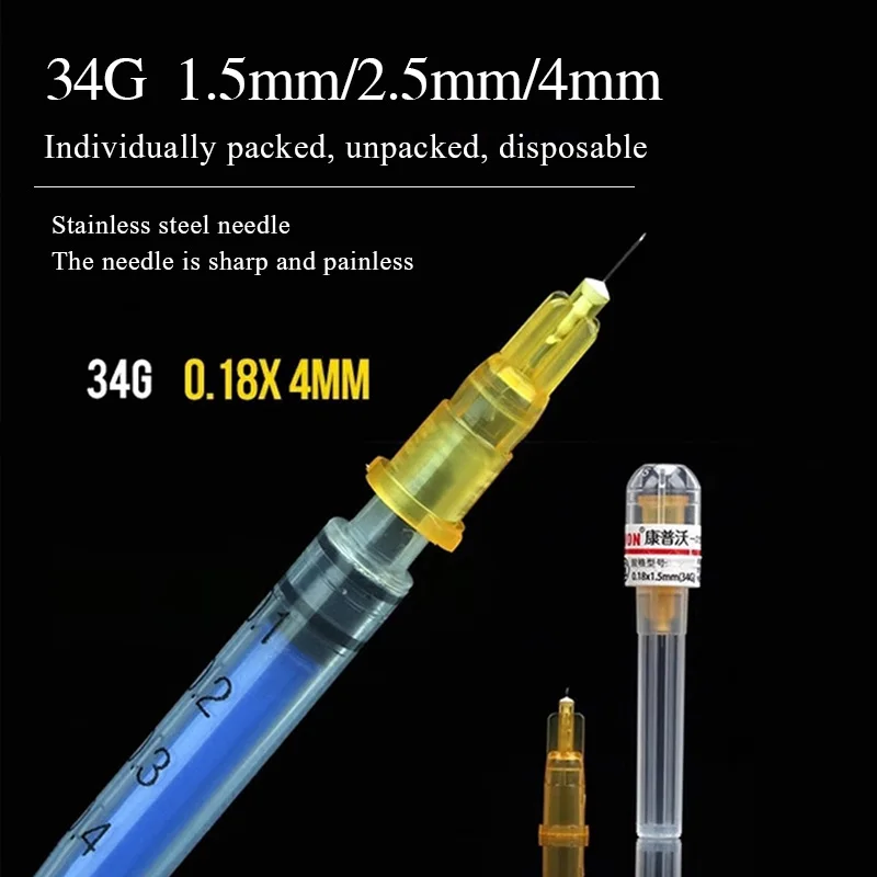 34g medical small needle 1.5/2.5/4mm disposable non painless beauty salon hand injected ultra-fine mosquito needle