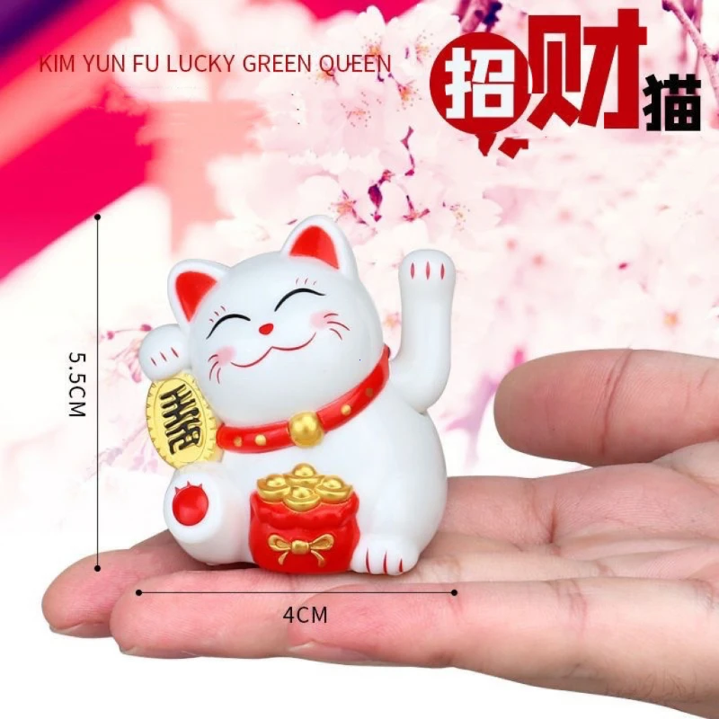 Solar Powered Maneki Neko Lucky Cat Welcoming Chinese Waving Hand Beckoning Fortune Cat Figurines Decor for Car Home Decor