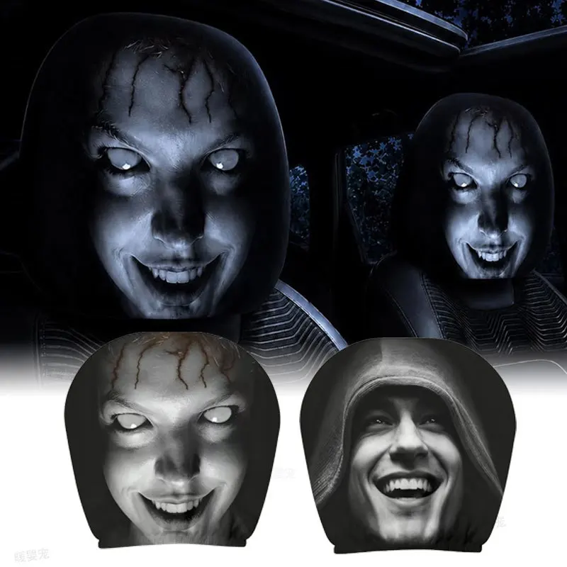 Universal Funny Car  Headrest Covers Dark Mystery Portrait Print Elastic Car Headrest Protective Cover Car Decor Accessories