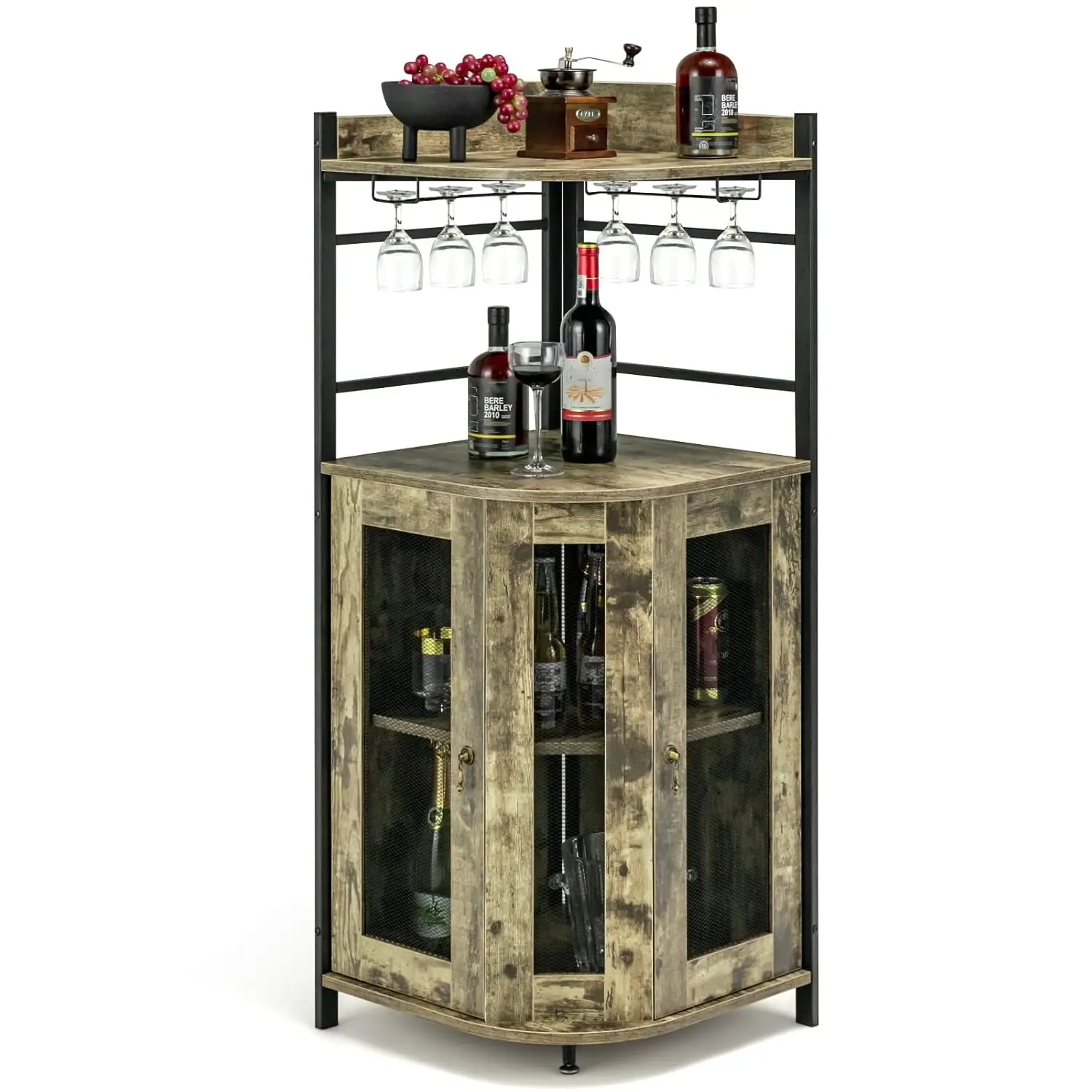 

Corner Bar Cabinet Wine Storage Metal Mesh Doors Adjustable Shelf Home Kitchen Dining Room Bistro, Customized
