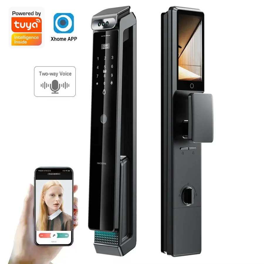 High End Active Monitoring Active Video Intercom Talking Zinc Alloy WiFi Tuya Smart Door Lock fingerprint keyless entry