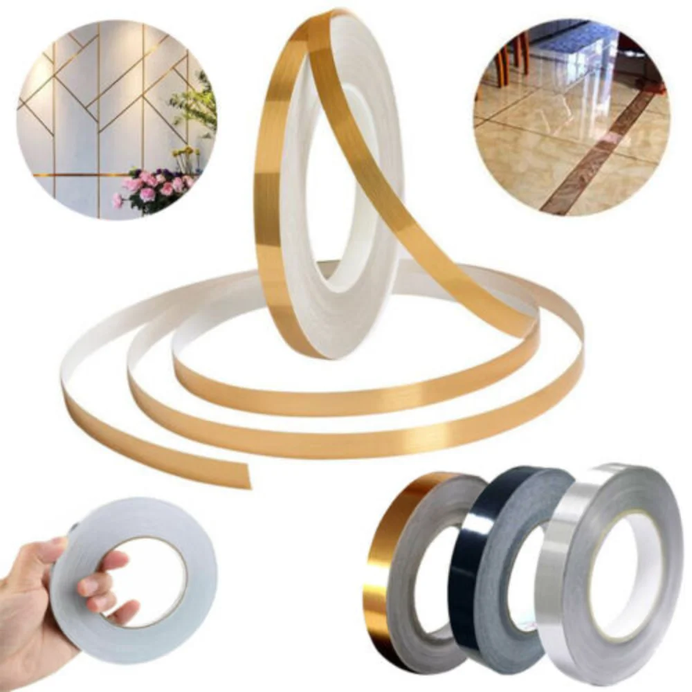 50M Self-Adhesive Tile Stickers Tape Home Decor Waterproof Sealing Strip for Wall Gap Tile Beauty Seam Sticker Gold silver black