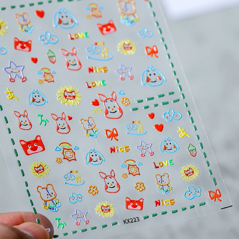 5D Lovely Cake Bear Rabbit Cartoon Soft Reliefs Self Adhesive Nail Art Decoration Stickers 3D Nail Decals Wholesale Dropshipping