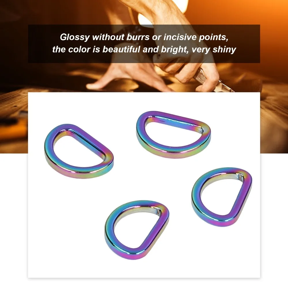 10PCS Luggage Accessories Rainbow D Rings Glossy Finish Durable Bag Buckles Non-welded Zinc Alloy Metal Rings Bag Making