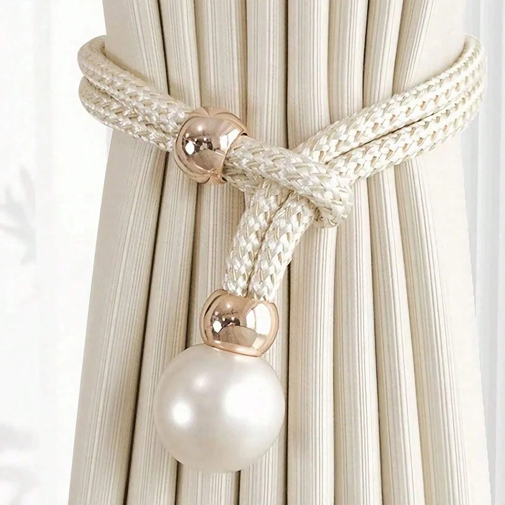 Pearl Curtain Tieback Adjustable Curtain Clip Tie Back Buckle Curtain Rope Pull-outs Curtain Decor for Home Bedroom Office