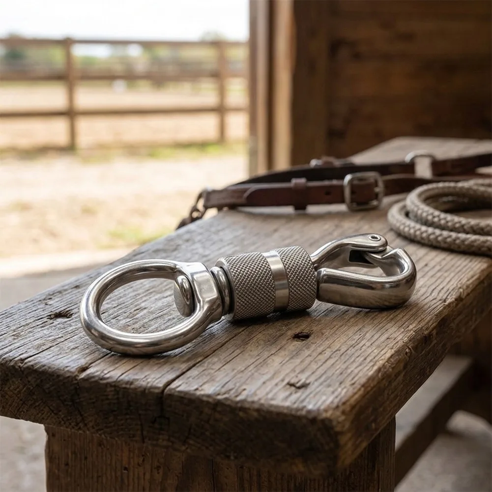 Swivel Snap Hook for Horse Leash Made from Polished Stainless Steel to Support Long Term Use in Humid Outdoor and Stable Areas