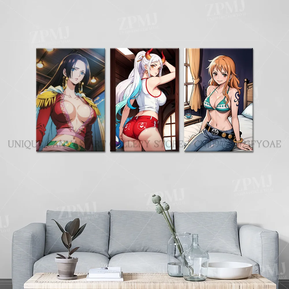 원피스 애니메이션 피규어 야마토 캔버스 인쇄 그림 벽 아트 그림 수영복 홈 장식 포스터 거실 없음 프레임 워크