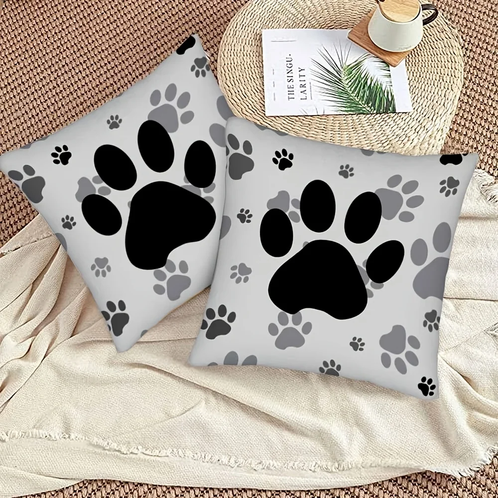 2pcs Gray Cute Paw Print Throw Pillow Covers Soft Decorative Cushion Cases for Pet Lovers Home Sofa Bedroom Decor