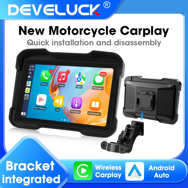 

Develuck 5-дюймовый мотоцикл Carplay Android Auto Мото-навигация IP67 Водонепроницаемый экран Быстрая разборка и установка Dual BT