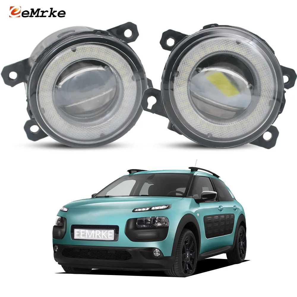 2-Pieces LED Fog Lights For Citroen C4 Cactus 2015-2024 With Glass Lens Angel Eyes DRL Car Fog Driving Lamp Replace PSX24W