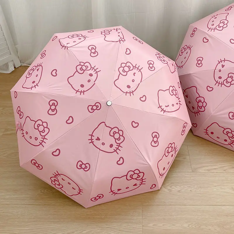 New Hello Kitty Capsule Umbrella Sunny Rainy Dualuse Rainproof Wind-resistant Sun Protection Outdoor Traveling Portable Umbrella