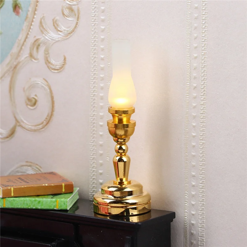 1:12 Dollhouse Miniature LED Lamp Table Lamp with Switch for Doll House Living Room Home Decor