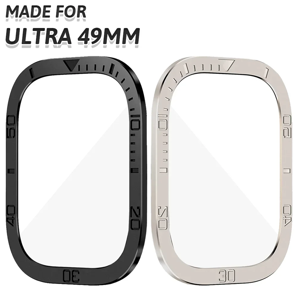 Metal Frame Cover for Apple Watch Ultra 2/1 Case 49MM Tempered Glass Protective Shell for IWatch Ultra 2 Replacement Accessories