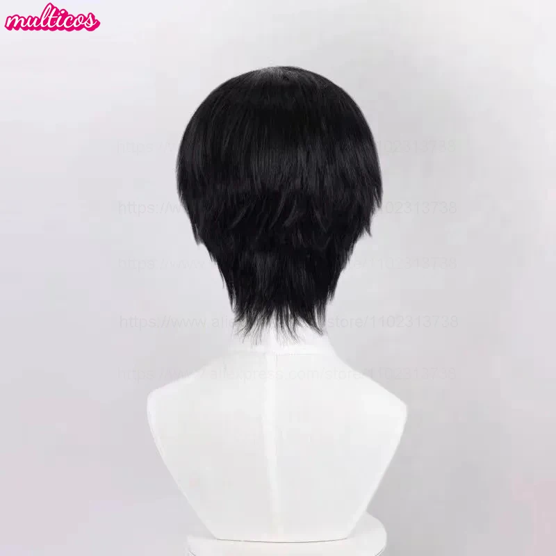 عالية الجودة إيفان شعر مستعار تأثيري قصير أسود مقاومة للحرارة الاصطناعية الشعر أنيمي لعبة حفلة الهالوين لعب الأدوار الباروكات + غطاء شعر مستعار #5