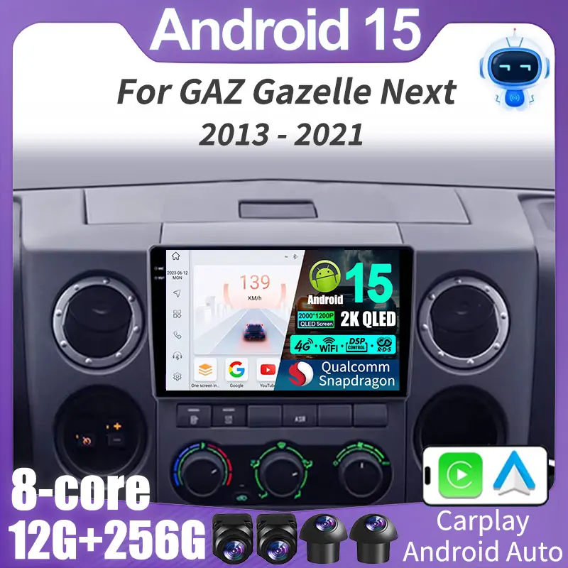 Android 15 Car Radio Carplay Auto For GAZ Gazelle Busines Next 2010-2021 GPS 2din Multimedia Video Player Navigation 2 DIN Audio