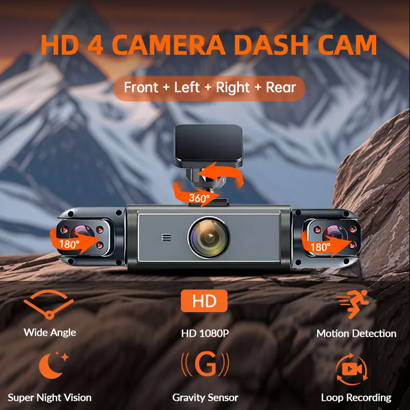 

1080P Car Driving Recorder, 4-Channel HD Dash Cam Kit - Wide-Angle, Adjustable Lens, HD Night Vision