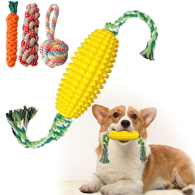 

4PCS Cats/Dogs Chew Toys Set for Braided Rope Knots Flying Discs Bite-Resistant Teething Toys To Clean Teeth Interactive Toys