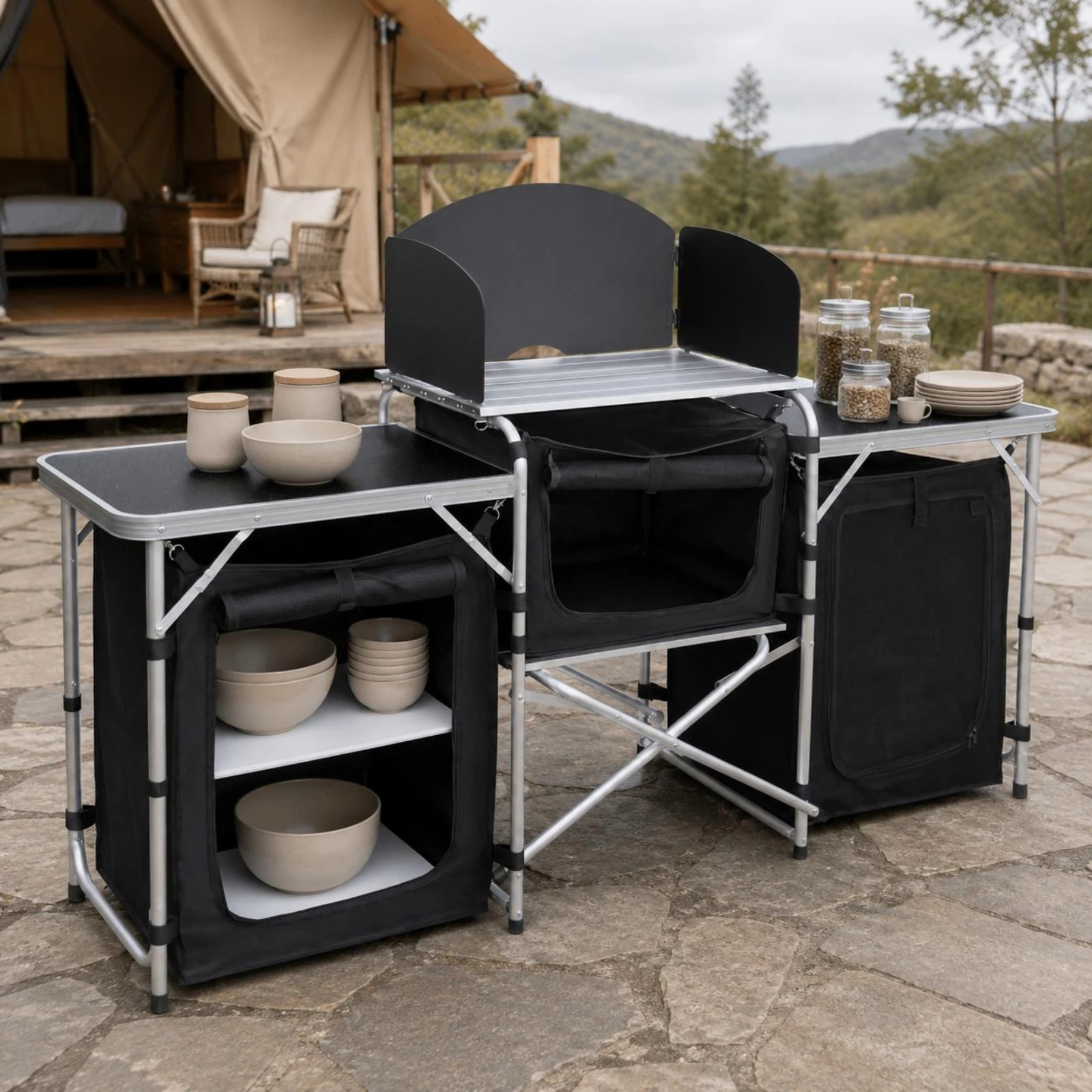 Picture 5: Camping Kitchen Table Storage Cabinets Camp Kitchen Table Portable Cook Station Carrying Bag Foldable for Campers