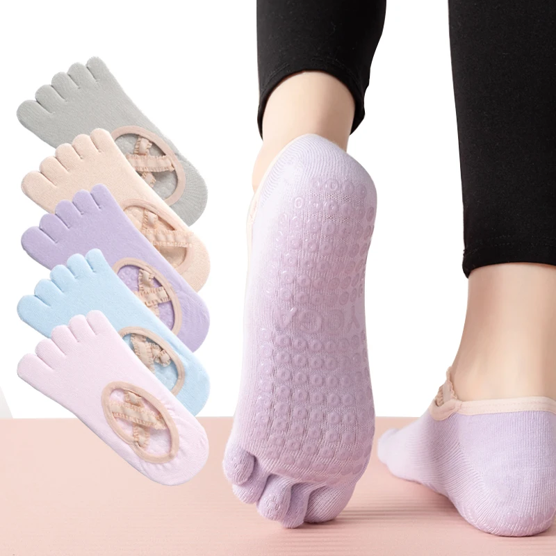 Women Five Toe Yoga Socks Non-Slip Bandage Ballet Dance Backless Sock Fitness Exercise Pilates Sport Ladies Socks Gym Slippers