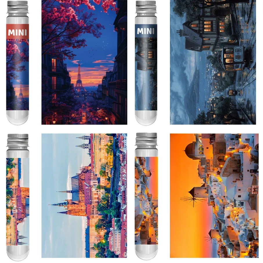 

4 Pcs 600 PCS Adult Mini Test Tube Puzzle Jigsaw Scenic Buildings Home Decor Display Friend Birthday Halloween Festival Gifts