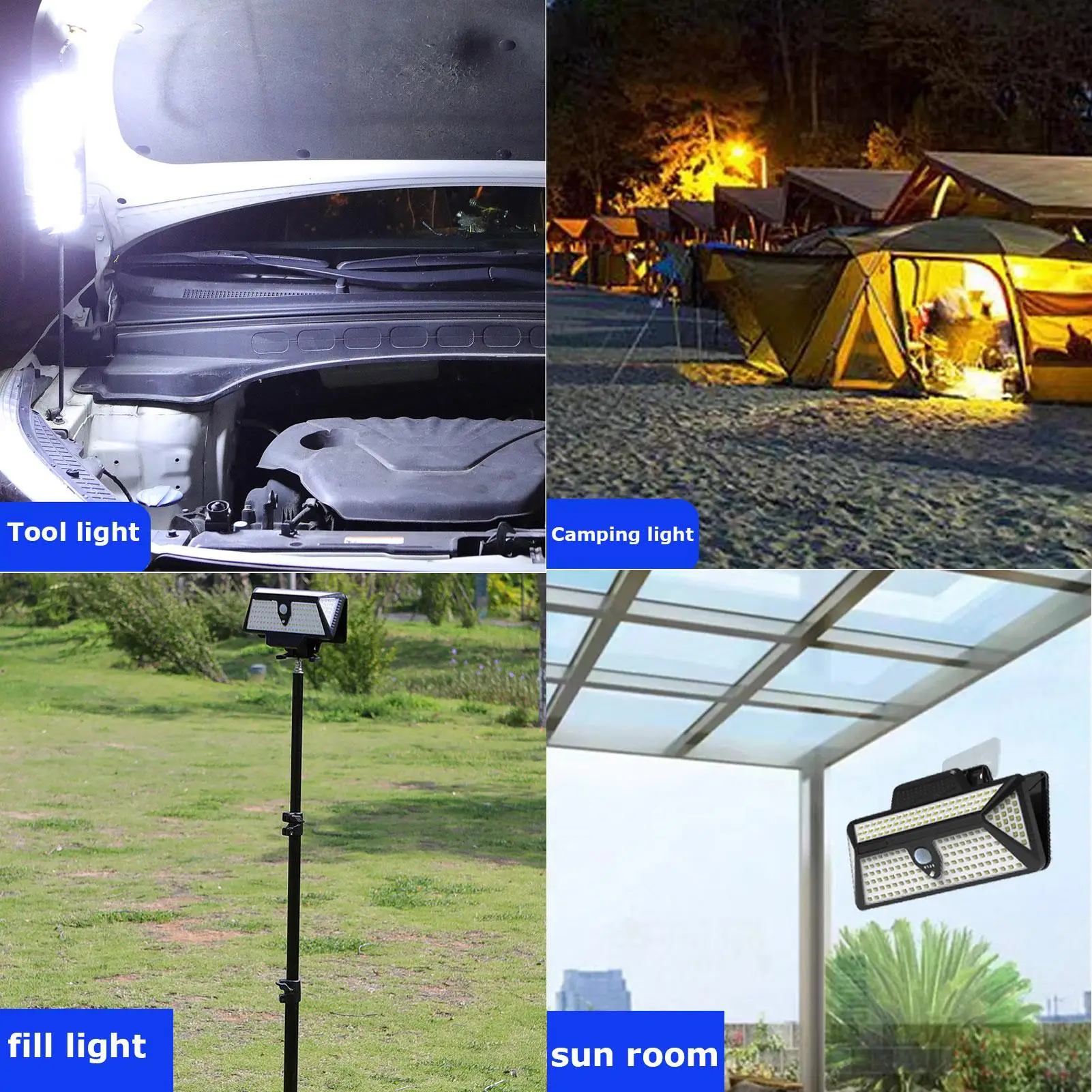 Solar Lights For Outside IP44 Waterproof Sensing Lamp 208 LED Solar Powered Light With 3 Color Modes For House Parking Lot