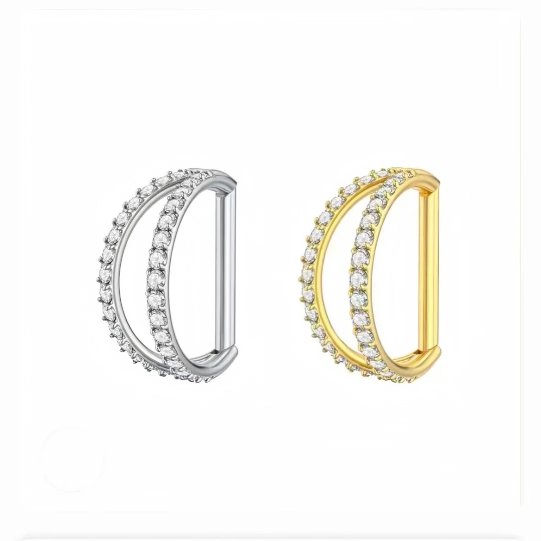 Lot10PCS G23 Astm F136 Piercing Clear Zircon D Shape Nose Ring Navel Belly Ring Ear Helix Conch Daith Rook Cartilage Ring Shine