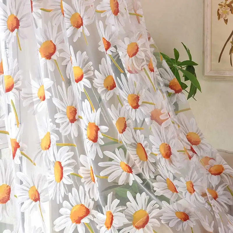 Modern Sun Floral Tulle Window Curtains for Living Room Bedroom Luxury Sheer Curtain For Kitchen Printed Voile Curtain Drapes