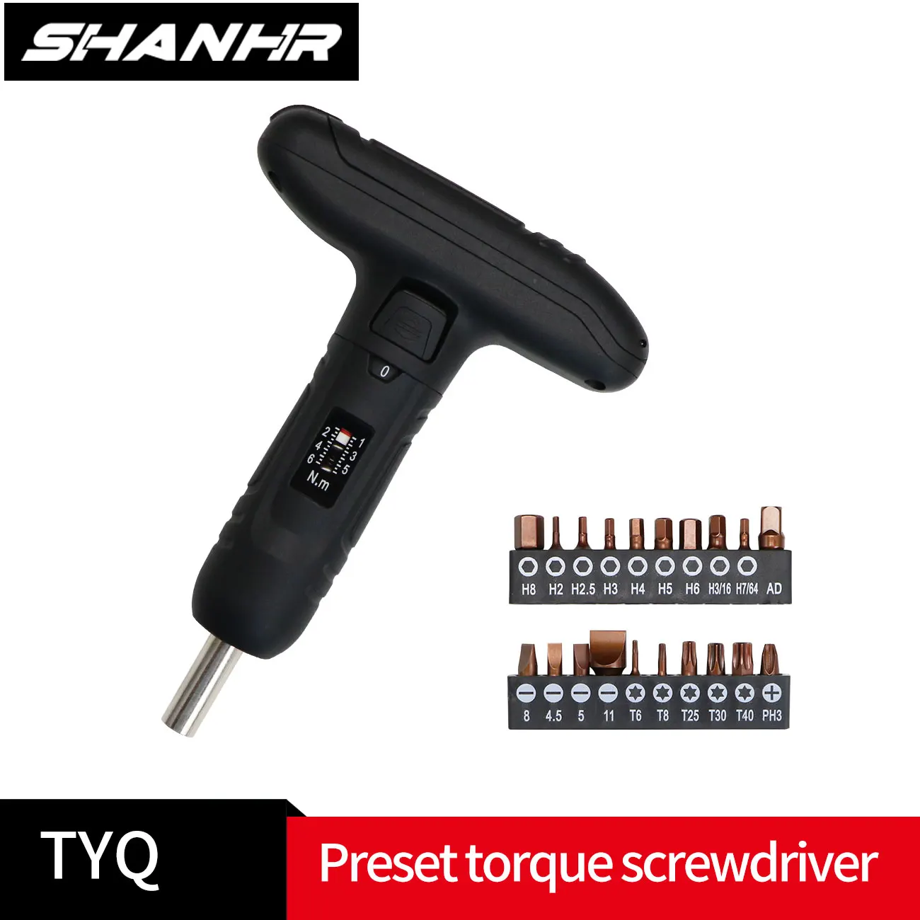 SHANHR T-handle Preset Torque Screwdriver Kit, Lockable Adjustable Torque Driver with 32pcs Bits, Click Alarm Nylon Handle