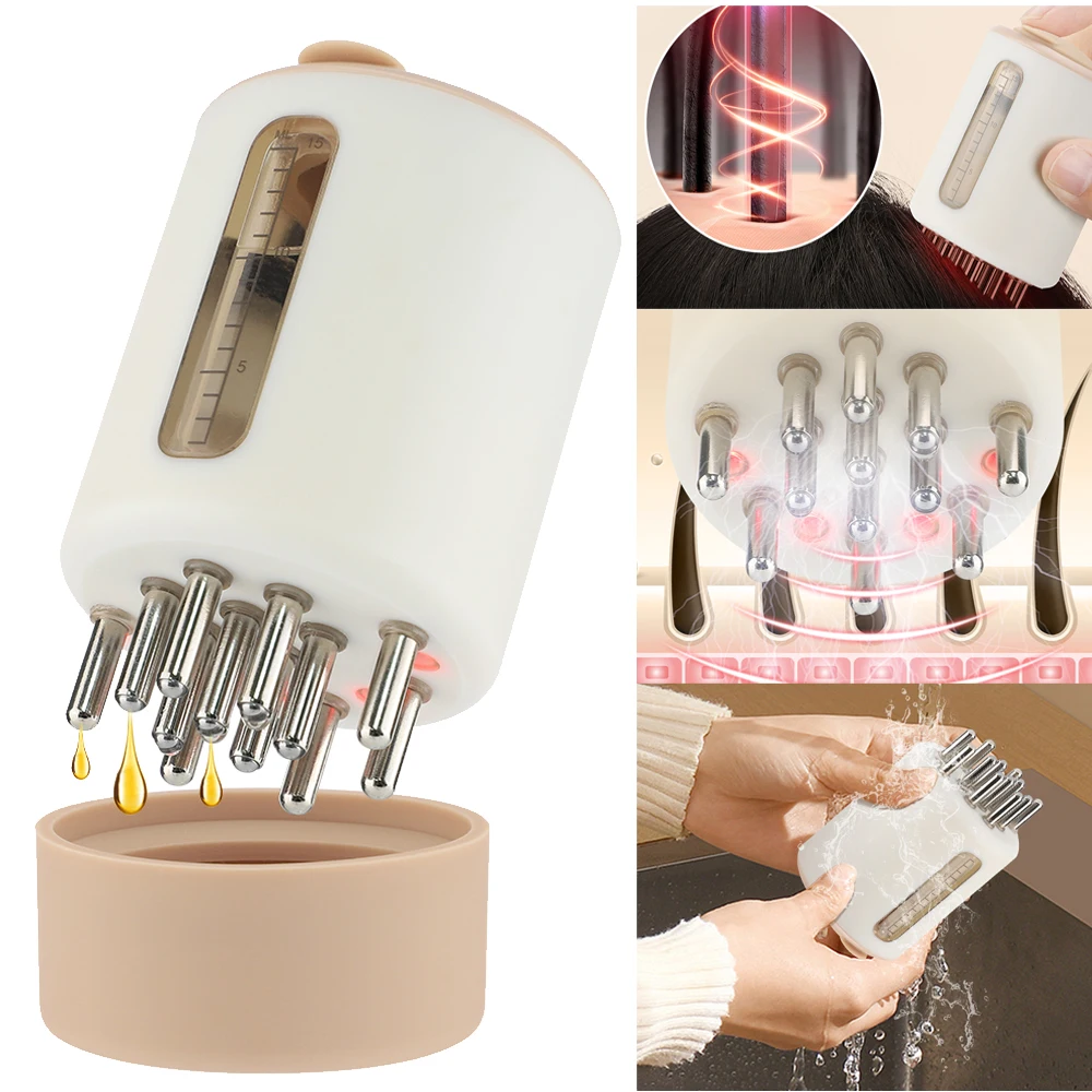 

Micro-current Scalp Massage Comb Portable Medicine Liquid Oil Applicator LED Light Therapy Head Hair Growth Nourishing Massager