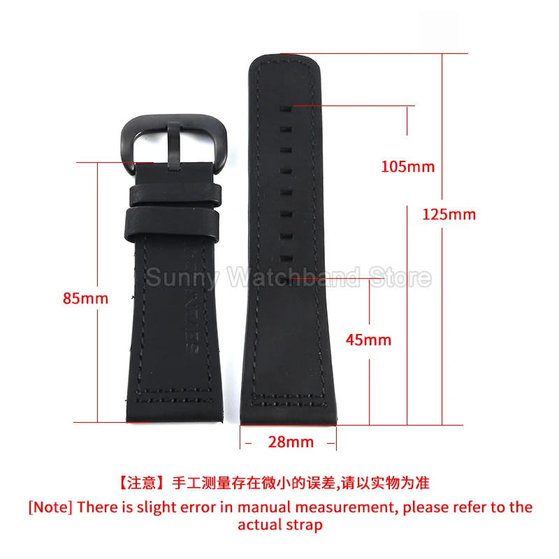 28mm Brown Black Coffee Purple Frosted Genuine Leather Watch Strap for Seven Friday SF-S1/2/3 M1/2/3 P1/2/3 Cowhide Bracelet